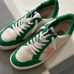 Vintage Havana Green and Pink Star Kids Sneakers